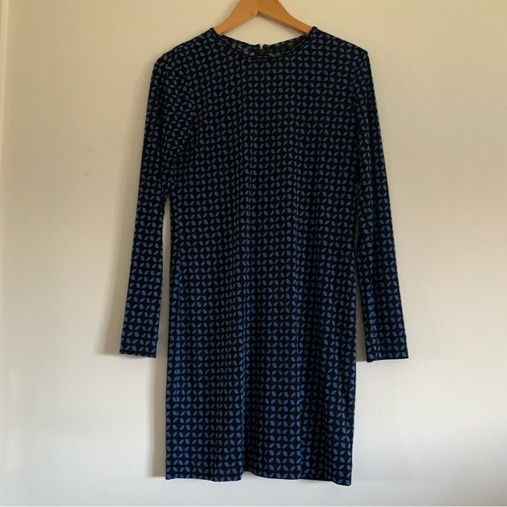Tibi Eriko Jersey Long Sleeve Geometric Print Stretchy Dress, Blue / Black, S